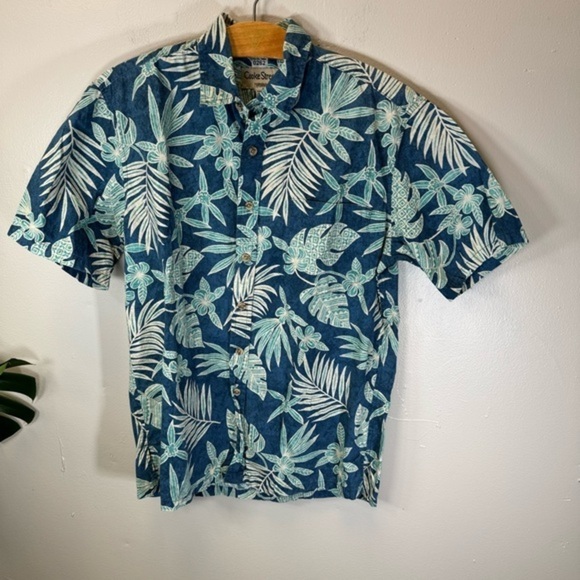 Vintage Other - vintage Hawaiian Palm short sleeve button-down shirt blue men medium cotton